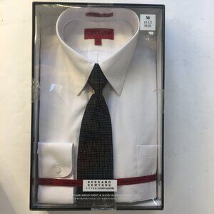 BERGAMO NEW YORK Men's White Long Sleeve Dress Shirt Hand Made Fitted 15 1/2 M
